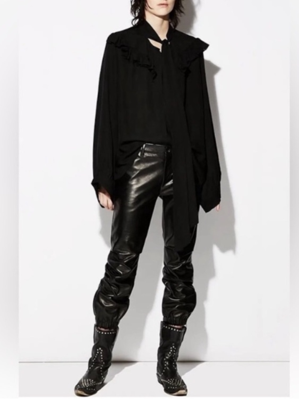 Nili Lotan Black Leather French Military Jogger Pants SZ 6